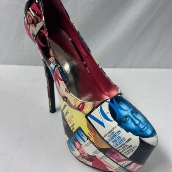 Lilianna Vogue 6" Stilettos magazine print all over Size 9 Retro Vintage shoes! - Picture 4 of 9